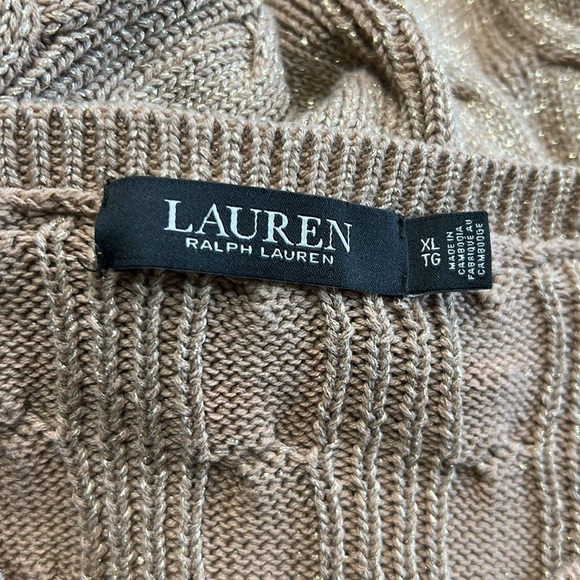 RALPH LAUREN Womens Tan Shimmer Cable Knit Long Sleeve Boat Neck Sweater Sz XL - Picture 9 of 12